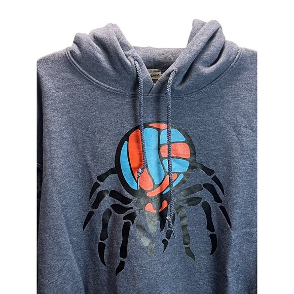 Gildan Heavy Blend Spider Volleyball Graphic Hoodie Blue Gray M Oversized Casual - Picture 3 of 10